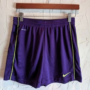 Purple and Lime Green Nike Dri-Fit Mesh Shorts